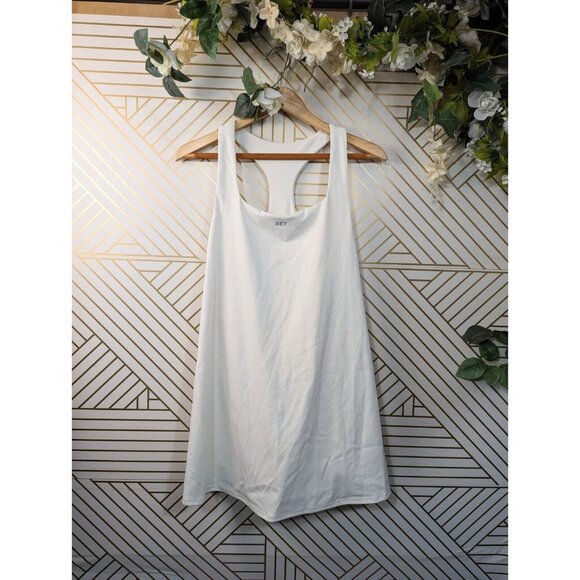 SET ACTIVE Women's White Athletic Dress Sleeveless Shorts Attached Size Large - Picture 1 of 7